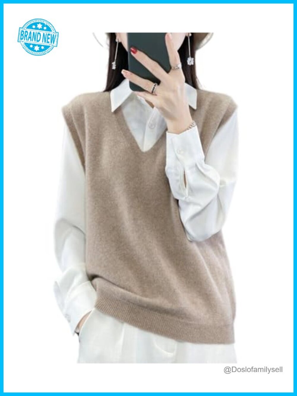 100% Merino Wool V-Neck Knit Sweater Vest Sleeveless Pullover